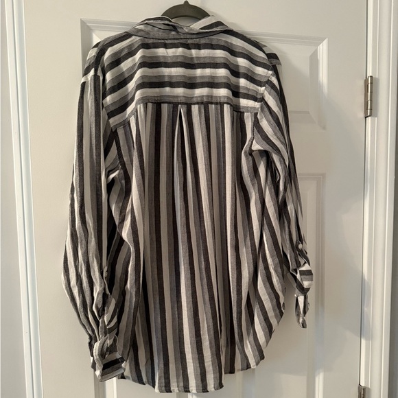 NWT Lucky Brand | Grey and White Striped Button Down Blouse | Size M - Picture 2 of 8